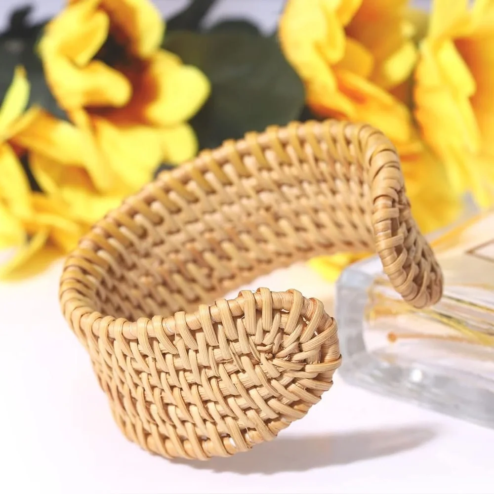 Boho Chic Summer Beach Vacation Fashion Rattan Handmade Trendy Cuff Bracelet NEW - Picture 1 of 6